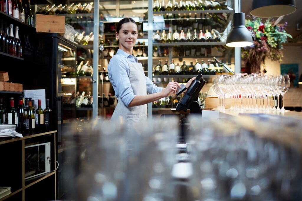 Woman working in a cafe