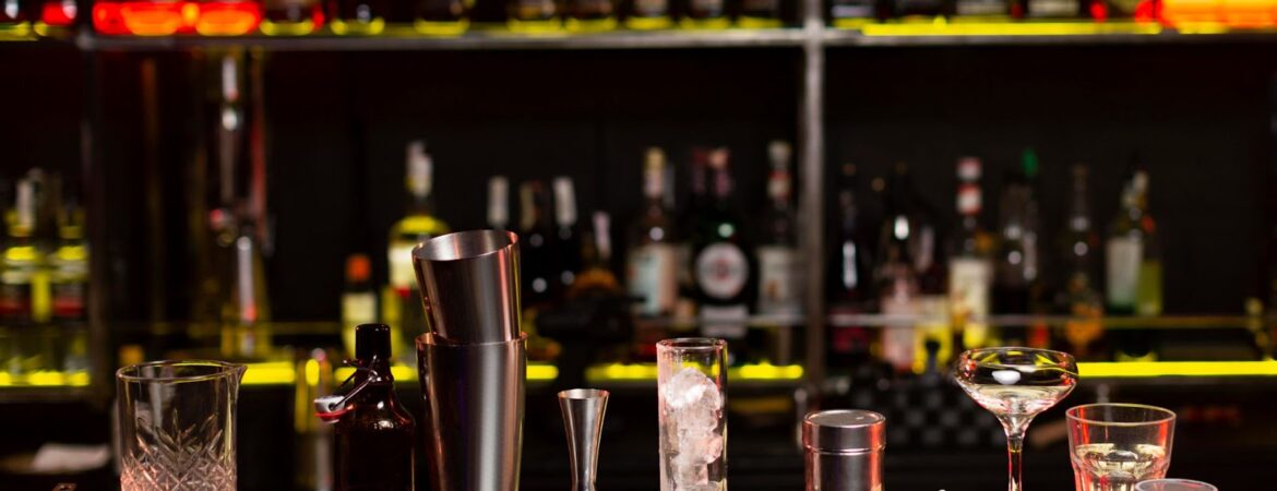 Cocktails and shaker arrangement in a night club