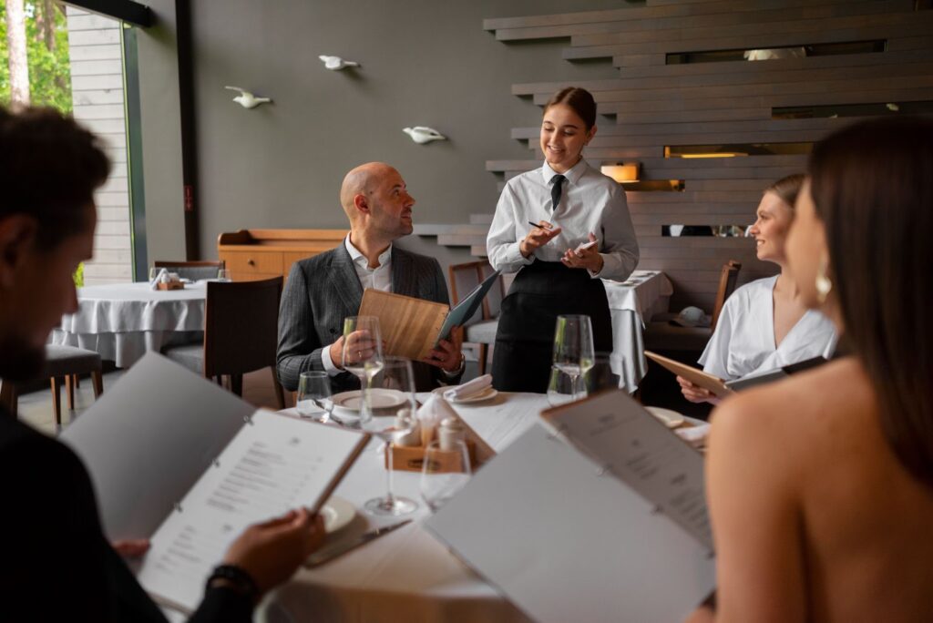 Group of people having dinner together