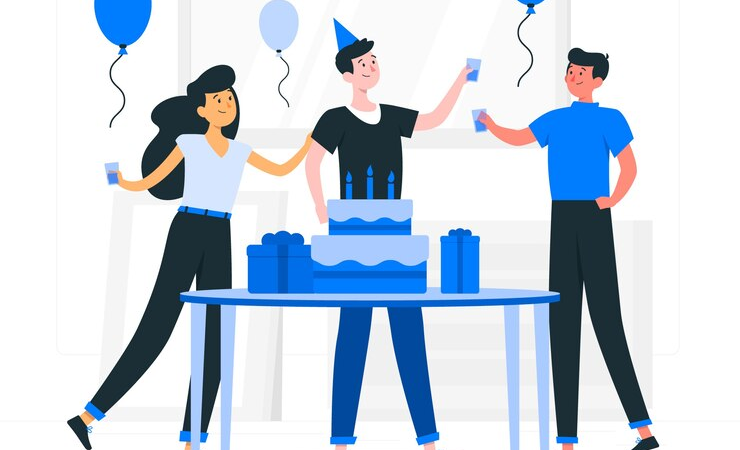 The cartoon characters are celebrating a birthday